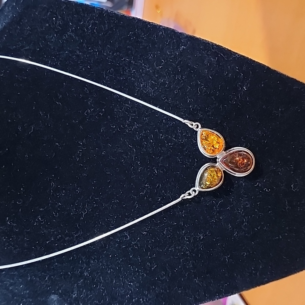 Baltic Amber Multi stone Sterling Silver 925  18" Necklace